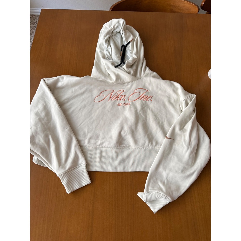 Nike Inc Est. 1972 Dri-FIT Crop Hoodie Sweatshirt Women's Size M Beige